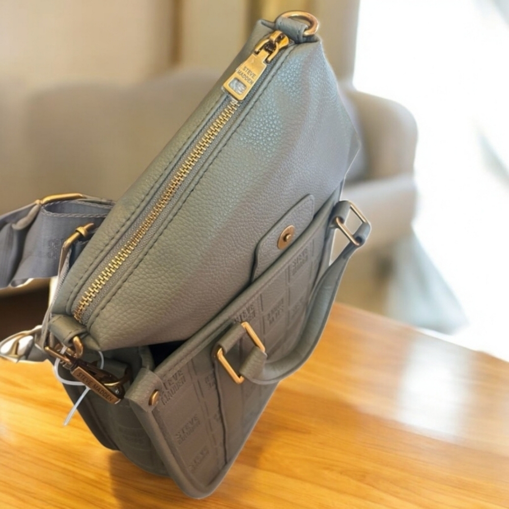 STEVE MADDEN NWT 4fer Olive Green Satchel & Crossbody Tote +2 Pouches & Wallet - Picture 3 of 8